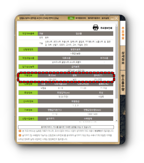 임야 경사도 확인